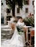 Boat Neck Lace Tulle Keyhole Back Unique Wedding Dress